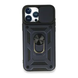 iPhone 15 Pro Max Kılıf Pars Lens Yüzüklü Silikon - Lacivert