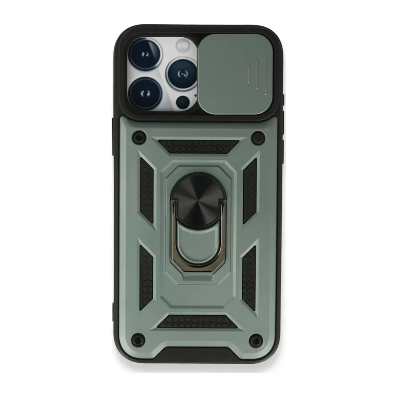 iPhone 15 Pro Max Kılıf Pars Lens Yüzüklü Silikon - Yeşil