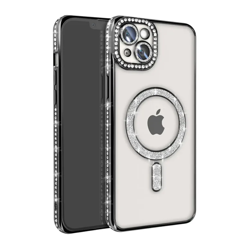 iPhone 15 Kılıf Joke Simli Magneticsafe Kılıf - Siyah