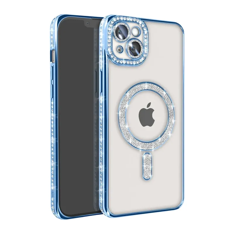 iPhone 15 Kılıf Joke Simli Magneticsafe Kılıf - Mavi
