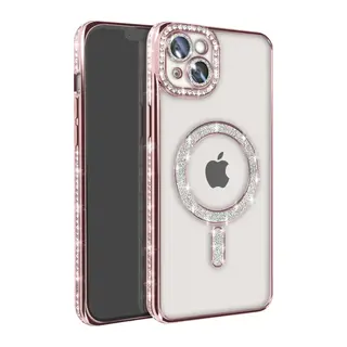 iPhone 15 Kılıf Joke Simli Magneticsafe Kılıf - Pembe