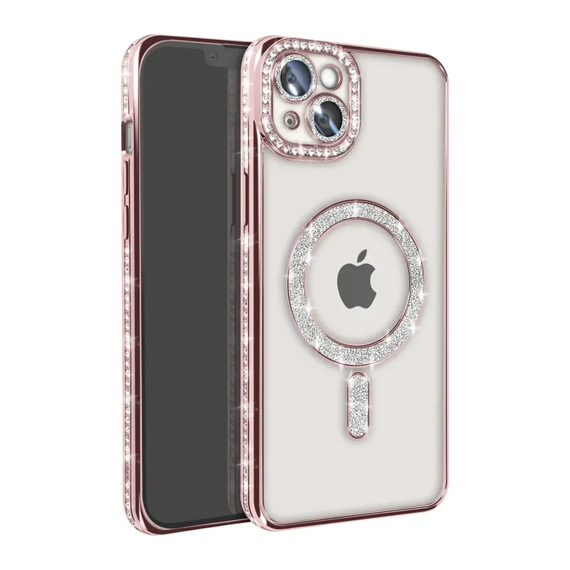iPhone 15 Kılıf Joke Simli Magneticsafe Kılıf - Pembe