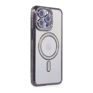 iPhone 15 Pro Kılıf Joke Simli Magneticsafe Kılıf - Derin Mor