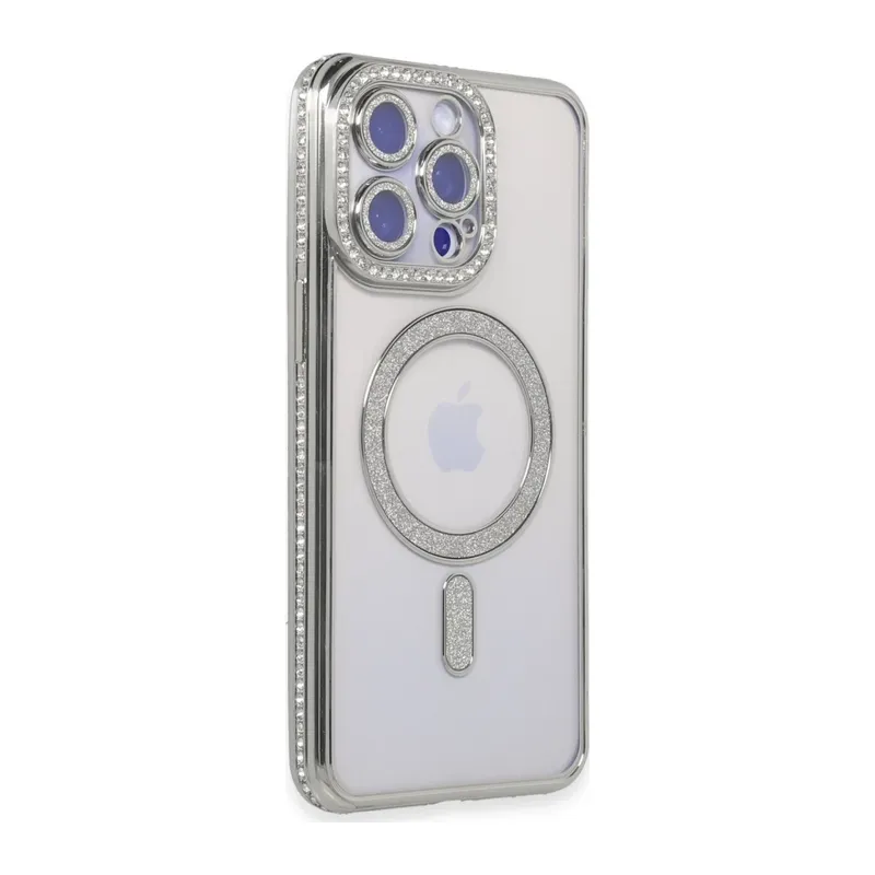 iPhone 15 Pro Kılıf Joke Simli Magneticsafe Kılıf - Gümüş