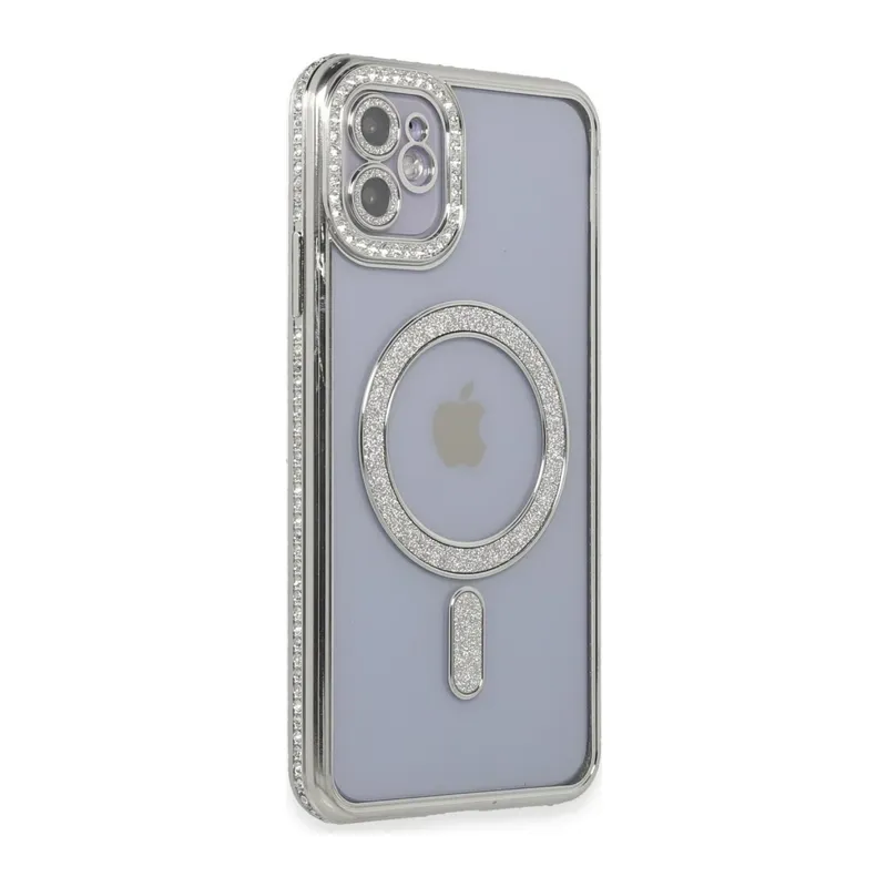iPhone 11 Kılıf Joke Simli Magneticsafe Kılıf - Gümüş