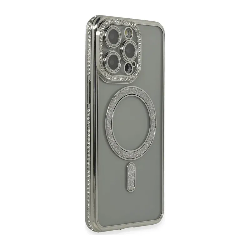 iPhone 15 Pro Kılıf Joke Simli Magneticsafe Kılıf - Gri