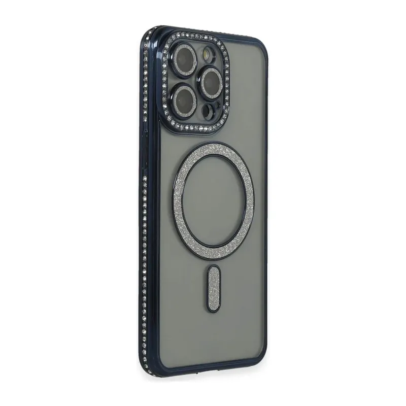 iPhone 15 Pro Kılıf Joke Simli Magneticsafe Kılıf - Lacivert