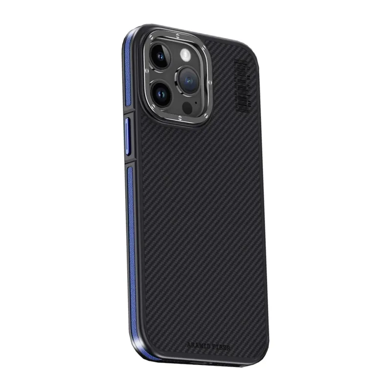 iPhone 15 Pro Kılıf Aramid 600D Kevlar Karbon Fiber Magsafe Kapak - Lacivert