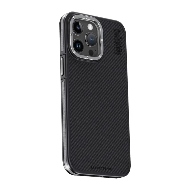 iPhone 15 Pro Max Kılıf Aramid 600D Kevlar Karbon Fiber Magsafe Kapak - Gri