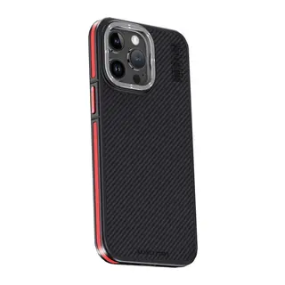 iPhone 15 Pro Max Kılıf Aramid 600D Kevlar Karbon Fiber Magsafe Kapak - Kırmızı