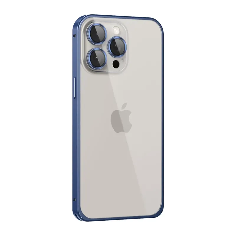 iPhone 15 Pro Max Metal Bumper Mat Kapak - Lacivert