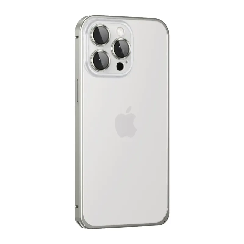 iPhone 15 Pro Max Metal Bumper Mat Kapak - Gri