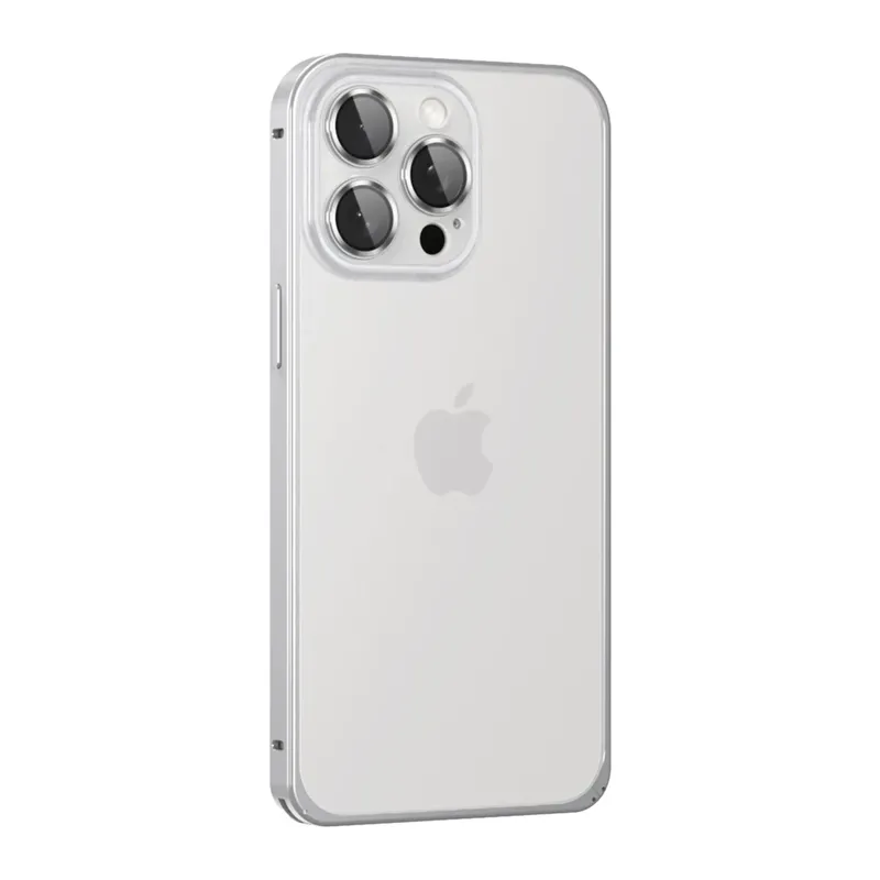 iPhone 15 Pro Max Metal Bumper Mat Kapak - Gümüş