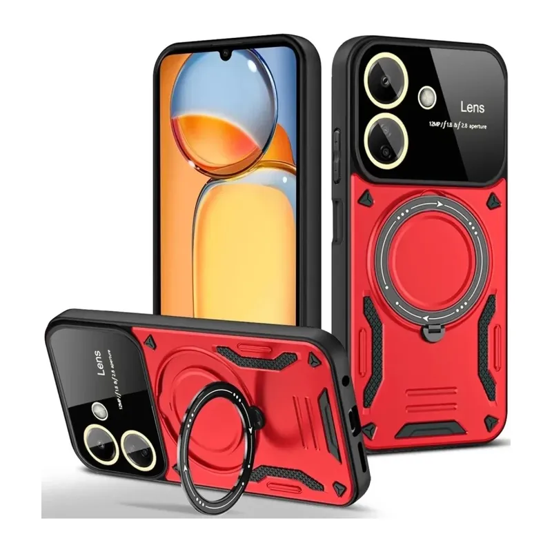 Redmi 13C Kılıf Joy Lens Standlı Kapak - Kırmızı