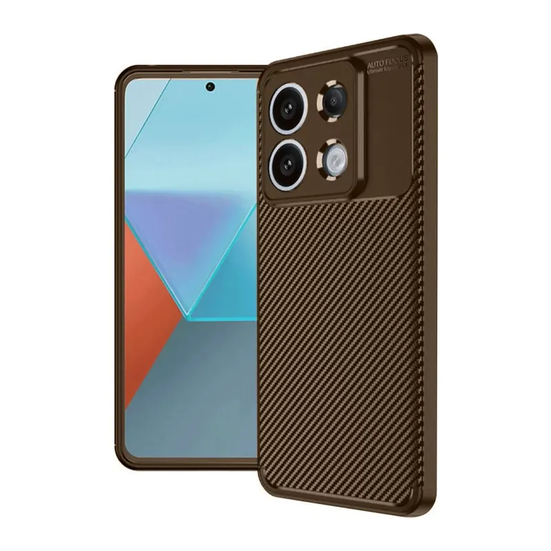 Redmi Note 13 Pro 4G Kılıf Auto Focus Karbon Kapak - Kahverengi