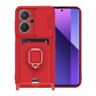 Redmi Note 13 Pro Plus Kılıf Zuma Kartvizitli Yüzüklü Silikon - Kırmızı