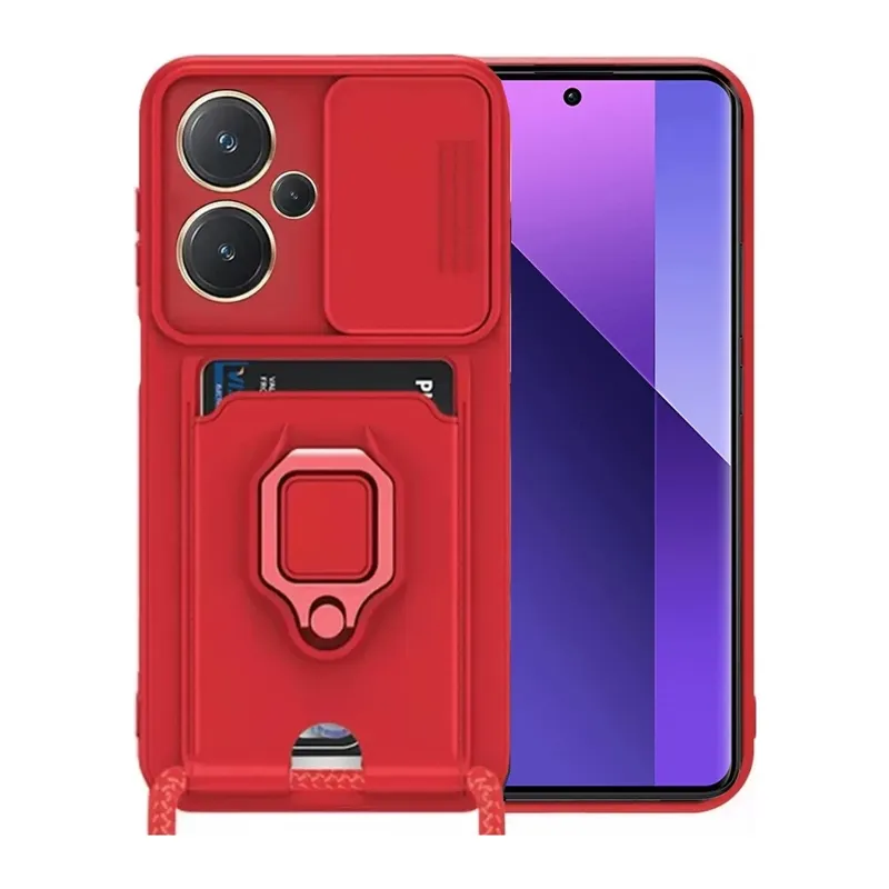 Redmi Note 13 Pro Plus Kılıf Zuma Kartvizitli Yüzüklü Silikon - Kırmızı