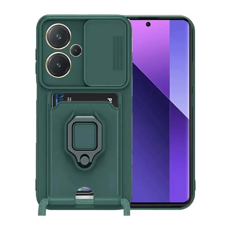 Redmi Note 13 Pro Plus Kılıf Zuma Kartvizitli Yüzüklü Silikon - Yeşil