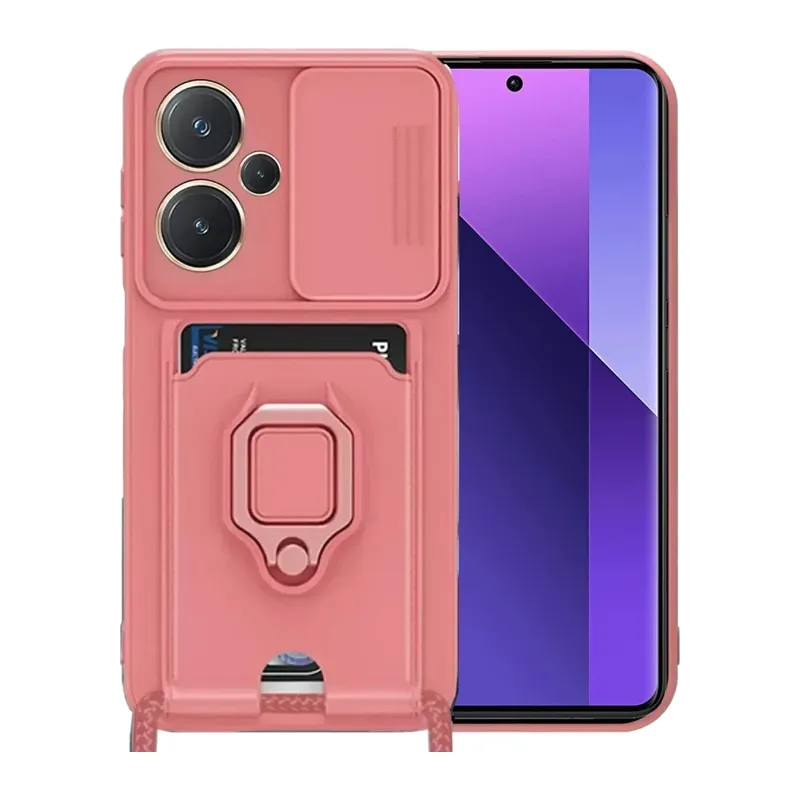 Redmi Note 13 Pro Plus Kılıf Zuma Kartvizitli Yüzüklü Silikon - Pembe