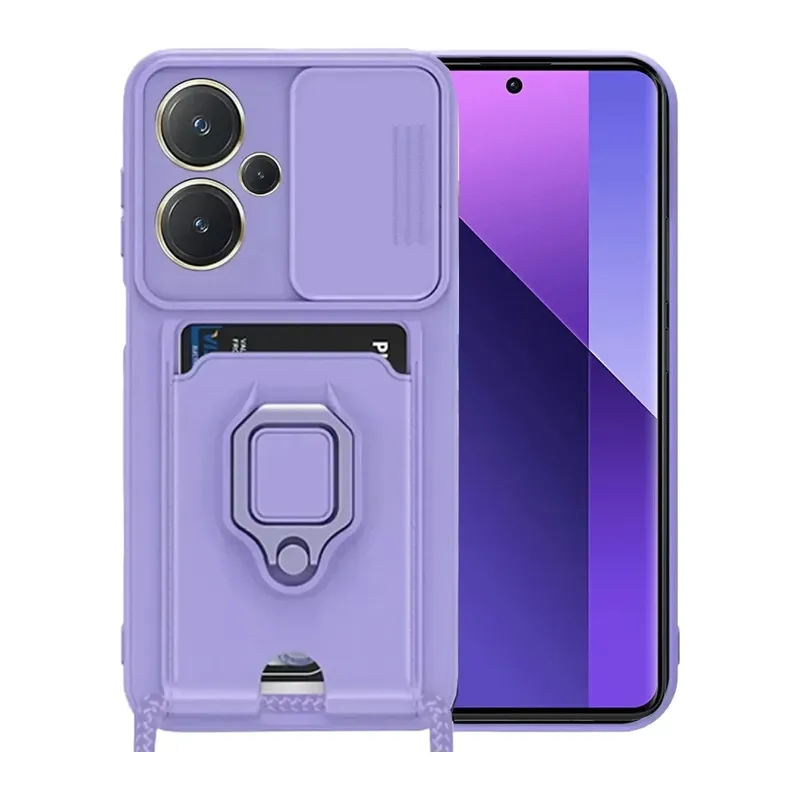 Redmi Note 13 Pro Plus Kılıf Zuma Kartvizitli Yüzüklü Silikon - Lila