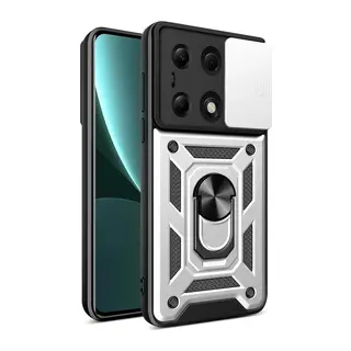 Poco M6 Pro 4G Kılıf Pars Lens Yüzüklü Silikon - Gümüş