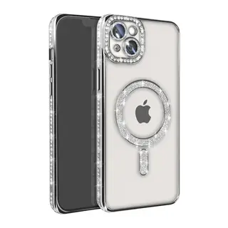 iPhone 14 Kılıf Joke Simli Magneticsafe Kılıf - Gümüş