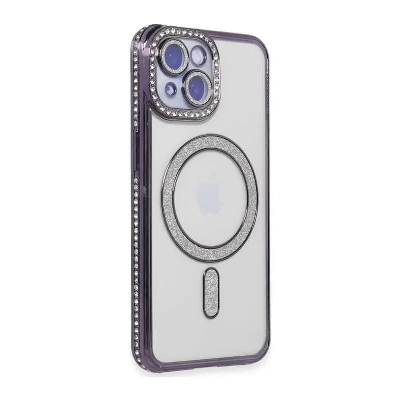 iPhone 13 Kılıf Joke Simli Magneticsafe Kılıf - Derin Mor