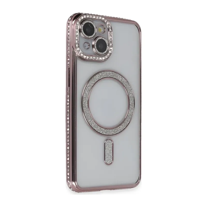 iPhone 13 Kılıf Joke Simli Magneticsafe Kılıf - Pembe