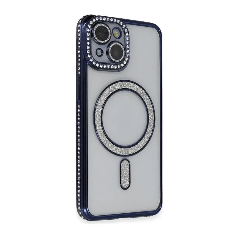 iPhone 13 Kılıf Joke Simli Magneticsafe Kılıf - Lacivert