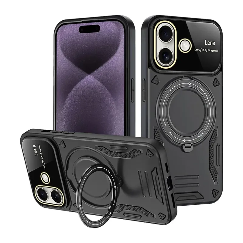iPhone 16 Kılıf Joy Lens Standlı Kapak - Siyah