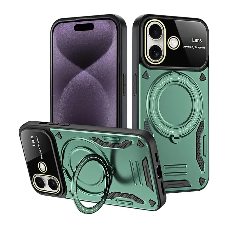 iPhone 16 Kılıf Joy Lens Standlı Kapak - Koyu Yeşil