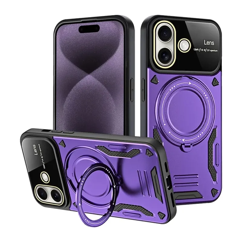 iPhone 16 Kılıf Joy Lens Standlı Kapak - Mor