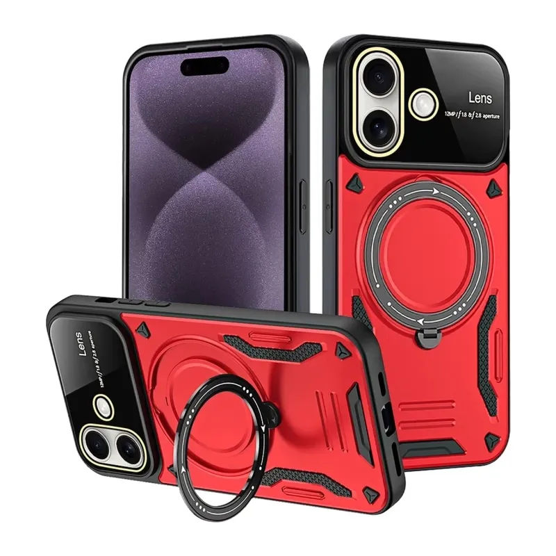 iPhone 16 Kılıf Joy Lens Standlı Kapak - Kırmızı