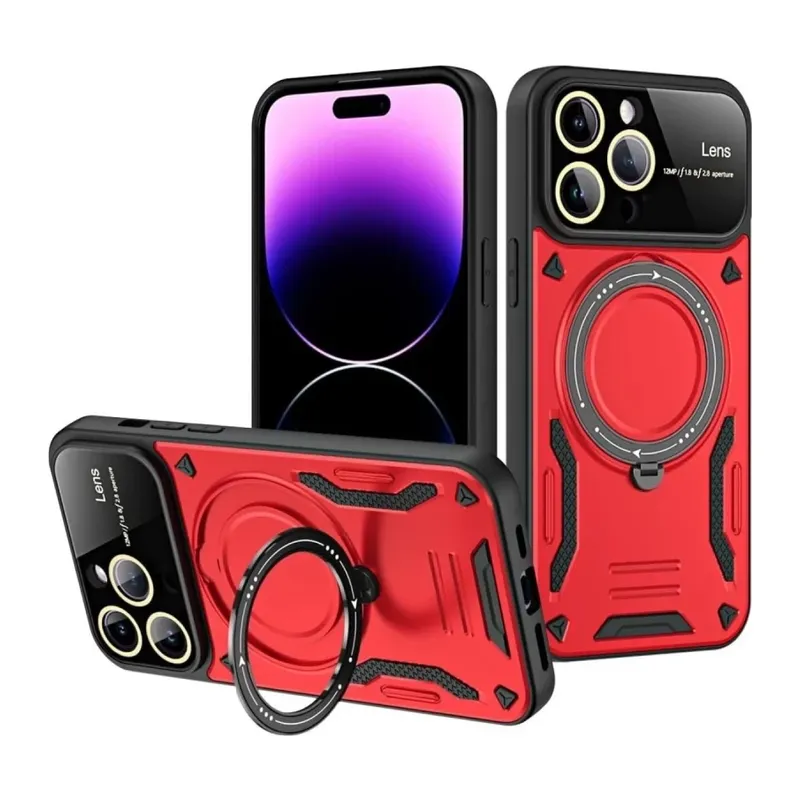 iPhone 16 Pro Max Kılıf Joy Lens Standlı Kapak - Kırmızı