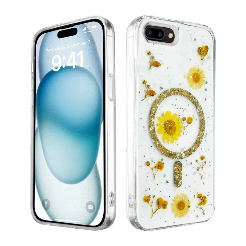 iPhone 7 Kılıf Daisy Simli Magsafe Kapak - Gold