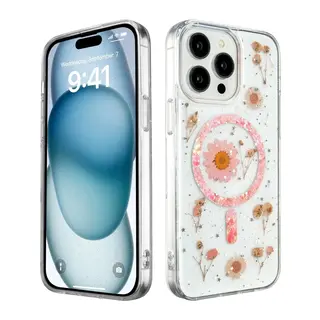 iPhone 14 Pro Max Kılıf Daisy Simli Magsafe Kapak - Pembe