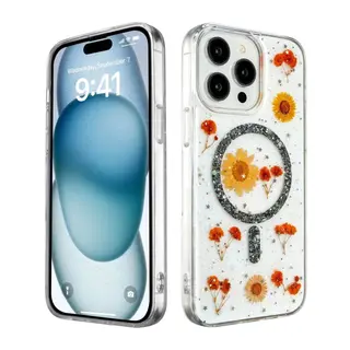 iPhone 15 Pro Max Kılıf Daisy Simli Magsafe Kapak - Siyah