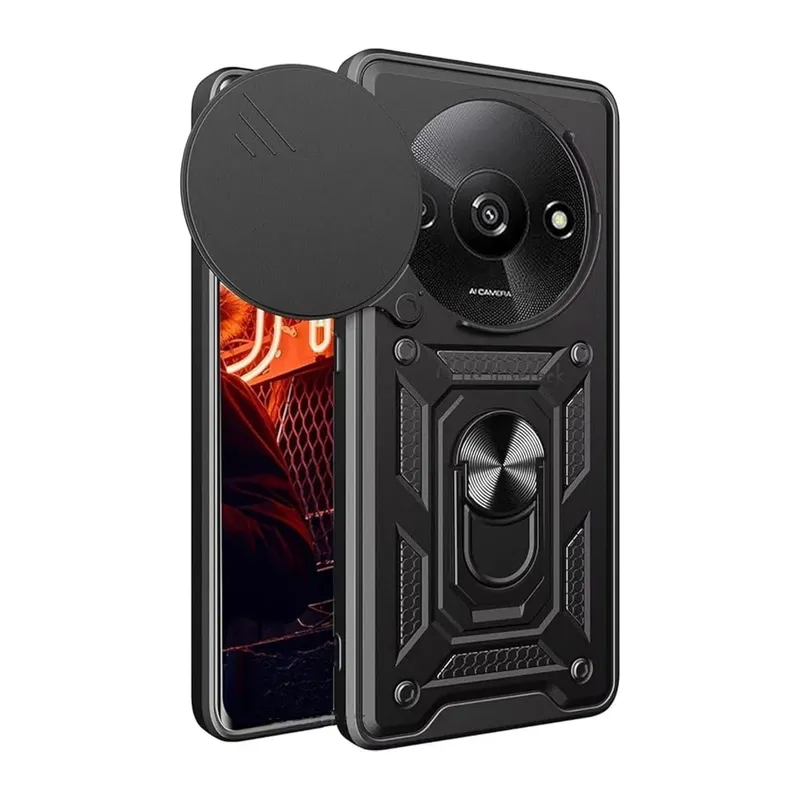 Redmi A3 4G Kılıf Pars Lens Yüzüklü Silikon - Siyah