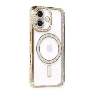 iPhone 16 Kılıf Joke Simli Magneticsafe Kılıf - Gold