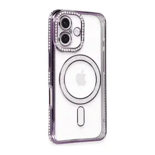 iPhone 16 Kılıf Joke Simli Magneticsafe Kılıf - Derin Mor
