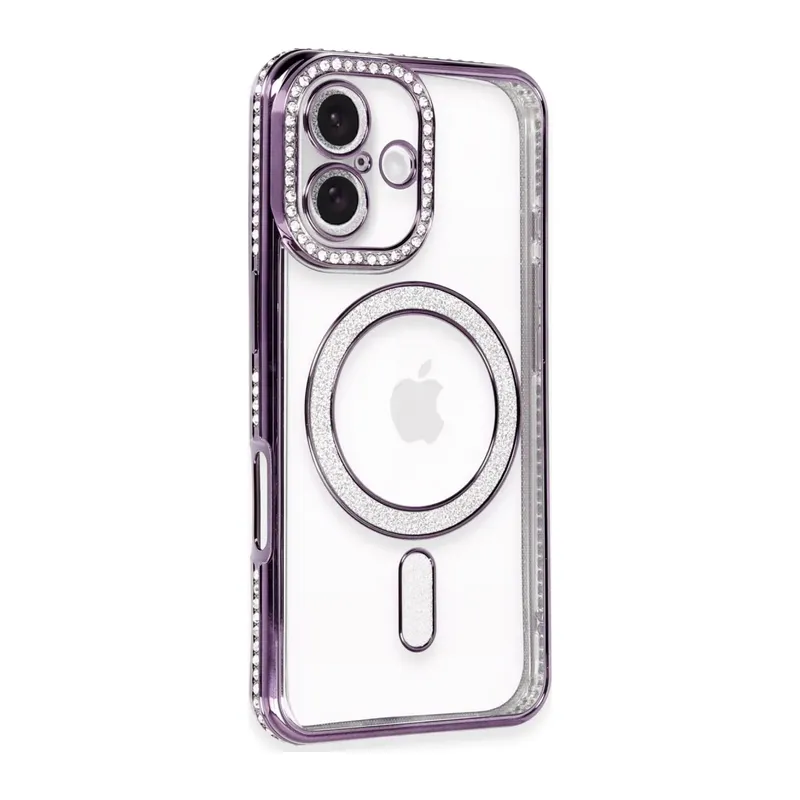 iPhone 16 Kılıf Joke Simli Magneticsafe Kılıf - Derin Mor