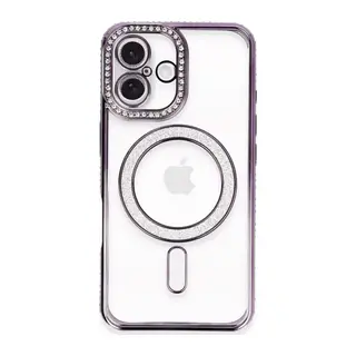 iPhone 16 Plus Kılıf Joke Simli Magneticsafe Kılıf - Derin Mor