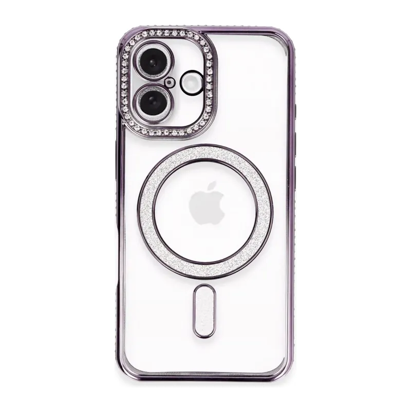iPhone 16 Plus Kılıf Joke Simli Magneticsafe Kılıf - Derin Mor