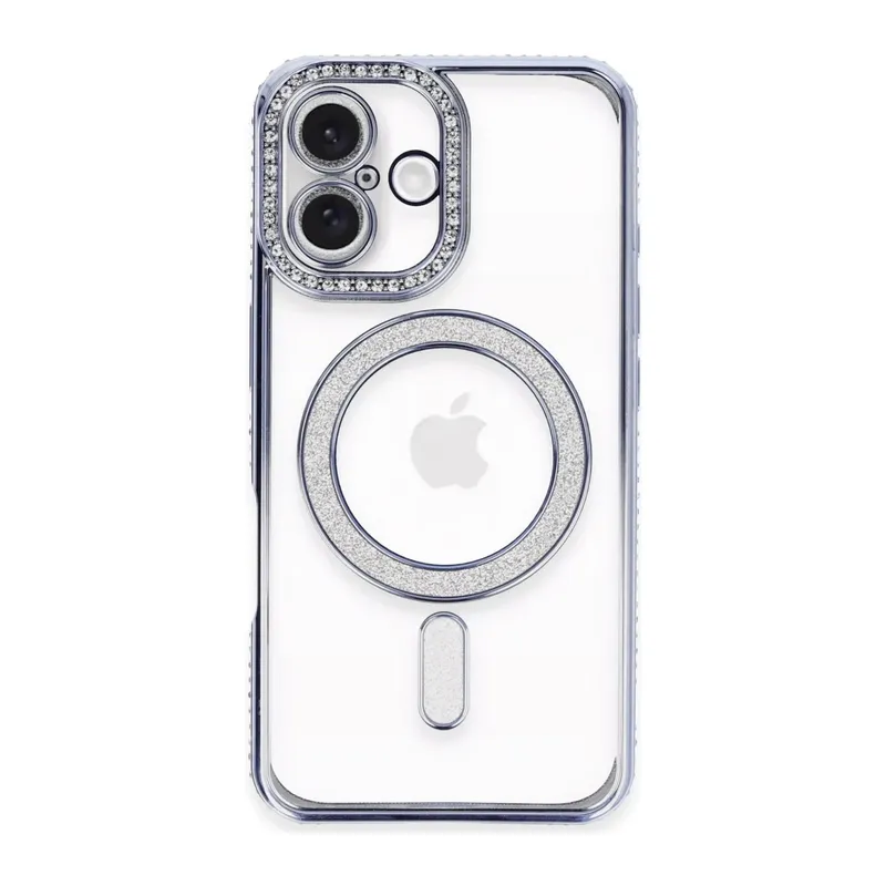 iPhone 16 Plus Kılıf Joke Simli Magneticsafe Kılıf - Mavi