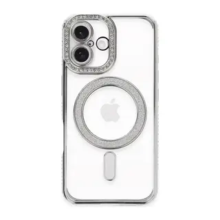iPhone 16 Plus Kılıf Joke Simli Magneticsafe Kılıf - Gümüş