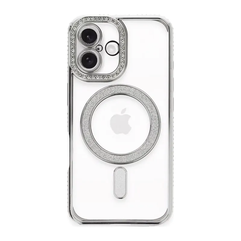 iPhone 16 Plus Kılıf Joke Simli Magneticsafe Kılıf - Gümüş