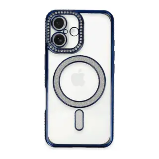 iPhone 16 Plus Kılıf Joke Simli Magneticsafe Kılıf - Lacivert