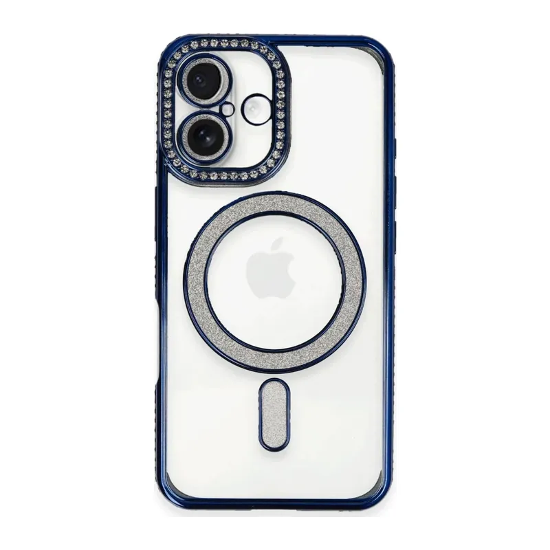 iPhone 16 Plus Kılıf Joke Simli Magneticsafe Kılıf - Lacivert