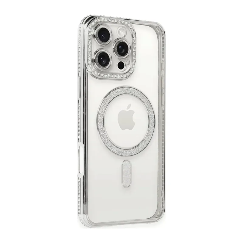 iPhone 16 Pro Kılıf Joke Simli Magneticsafe Kılıf - Gümüş