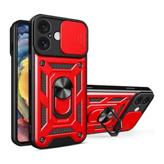 iPhone 16 Kılıf Pars Lens Yüzüklü Silikon - Kırmızı